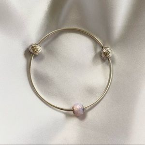 Sterling Silver Pandora Essence Bangle w 2 charms